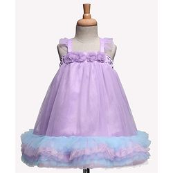 Babyhug Woven Sleeveless Ruffled Party Dress With Floral Corsage - Lavender