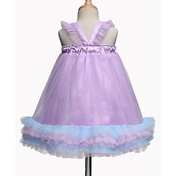 Babyhug Woven Sleeveless Ruffled Party Dress With Floral Corsage - Lavender