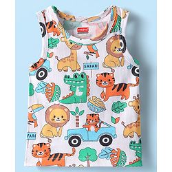 Babyhug 100% Cotton Antibacterial Sleeveless Sando With Stripes & Animal Print Pack Of 3 - Light Blue Orange & White