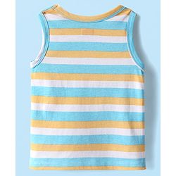 Babyhug 100% Cotton Antibacterial Sleeveless Sando With Stripes & Animal Print Pack Of 3 - Light Blue Orange & White