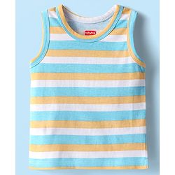 Babyhug 100% Cotton Antibacterial Sleeveless Sando With Stripes & Animal Print Pack Of 3 - Light Blue Orange & White