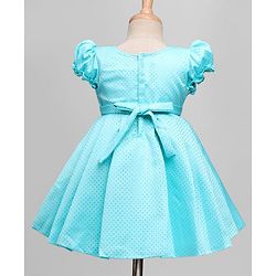 Babyhug Woven Sleeveless Printed Party Dress With Bow Applique - Light Blue