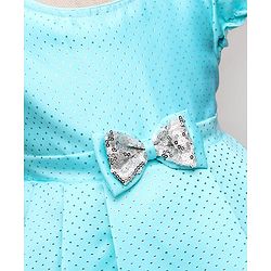 Babyhug Woven Sleeveless Printed Party Dress With Bow Applique - Light Blue