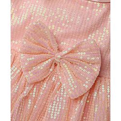 Babyhug Woven Sleeveless Party Dress With Sequin Detailing & Bow Applique - Peach