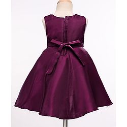 Babyhug Woven Sleeveless Pleated Party Dress With Floral Corsage - Wine