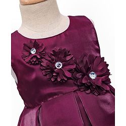 Babyhug Woven Sleeveless Pleated Party Dress With Floral Corsage - Wine