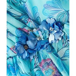 Babyhug Woven Sleeveless Party Frock with Floral Print & Floral Applique - Light Blue