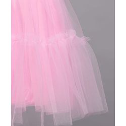 Babyhug 5 Layered Sleeveless Partywear Mesh Dress With Sequinned Yoke & Bow Applique With Cotton Lining - Light Pink