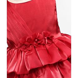 Babyhug 5 Layered Sleeveless Party Dress With Floral Applique & Frill - Red