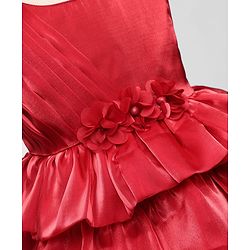Babyhug 5 Layered Sleeveless Party Dress With Floral Applique & Frill - Red