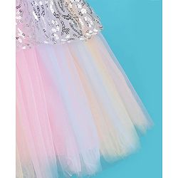 Babyhug Woven Sleeveless Sequinned Layered Dress With Bow Applique - Pink