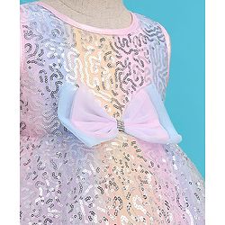 Babyhug Woven Sleeveless Sequinned Layered Dress With Bow Applique - Pink