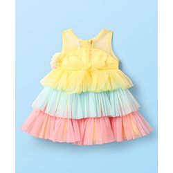 Babyhug Woven Sleeveless Mesh Party Dress With Color Block Design - Multicolor