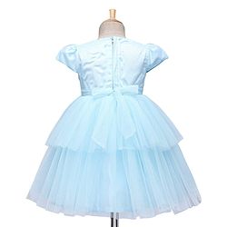 Babyhug 5 Layers With Cotton Lining Cap Sleeves Tiered Glitter Mesh Party Dress With Flower Applique - Light Blue