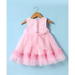 Babyhug 5 Layered With Cotton Lining Fit & Flare Sleeveless Mesh Party Dress With Flower Corsage and Lace Detailing - Pink