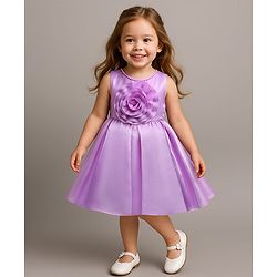 Babyhug Woven Sleeveless Party Dress with Floral Applique - Lavender