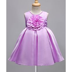 Babyhug Woven Sleeveless Party Dress With Floral Applique - Lavender