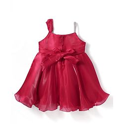 Babyhug Woven Sleeveless Solid Party Dress With Bow Applique & Lace Detailing - Red
