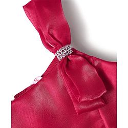 Babyhug Woven Sleeveless Solid Party Dress With Bow Applique & Lace Detailing - Red