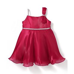 Babyhug Woven Sleeveless Solid Party Dress With Bow Applique & Lace Detailing - Red