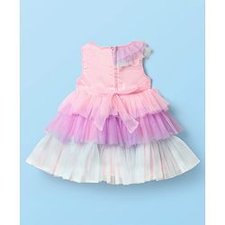 Babyhug 5 Layered Sleeveless Mesh Party Dress With Bow Applique & Cotton Lining - Multicolor