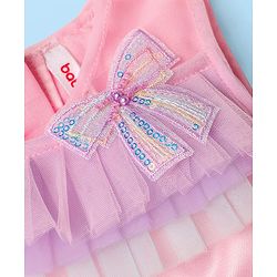 Babyhug 5 Layered Sleeveless Mesh Party Dress With Bow Applique & Cotton Lining - Multicolor
