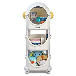 Babyhug Spaceman Storage Cart - Grey| 3 layers| Wheels with Lock| Top Layer with Dust Cover| Plug & Play Assembly| Toys Cloths Feeding Accessories Stationery Storage| Wardrobe