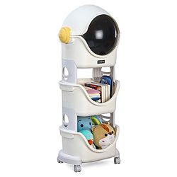 Babyhug Spaceman Storage Cart - Grey| 3 layers| Wheels with Lock| Top Layer with Dust Cover| Plug & Play Assembly| Toys Cloths Feeding Accessories Stationery Storage| Wardrobe