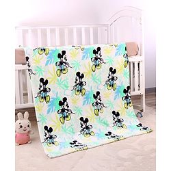 Babyhug Lightweight Disney Single Ply Mink Blanket Smiley Mickey  Print- Brown
