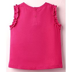 Babyhug Cotton Knit Frill Sleeves With Floral Patch & Embroidery - Dark Pink
