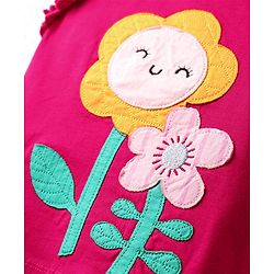 Babyhug Cotton Knit Frill Sleeves With Floral Patch & Embroidery - Dark Pink