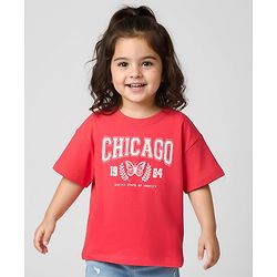 Babyhug Cotton Knit Half Sleeves T-Shirt With Chicago Text Print - Red