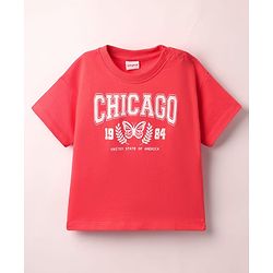 Babyhug Cotton Knit Half Sleeves T-Shirt With Chicago Text Print - Red