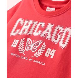 Babyhug Cotton Knit Half Sleeves T-Shirt With Chicago Text Print - Red