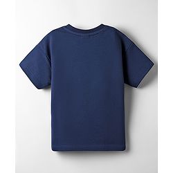 Babyhug Cotton Knit Half Sleeves Drop Shoulder T-Shirt With Unicorn Print - Navy Blue