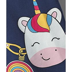 Babyhug Cotton Knit Half Sleeves Drop Shoulder T-Shirt With Unicorn Print - Navy Blue