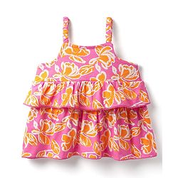 Babyhug Cotton Knit Sleeveless Layered Top with Floral Print - Pink