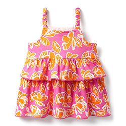 Babyhug Cotton Knit Sleeveless Layered Top with Floral Print - Pink