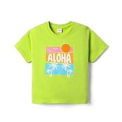 Babyhug Cotton Knit Half Sleeves Crop T-Shirt with Beach Theme Print - Light Green