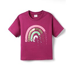 Babyhug Cotton Knit Half Sleeves T-shirt With Love Text Print - Plum