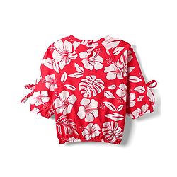 Babyhug Cotton Knit Three Fourth Raglan Sleeves With Floral Print - Red