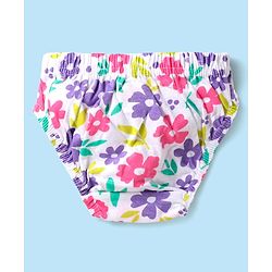 Babyhug 100% Cotton Knit Antibacterial Panties with Floral & Polka Dots Print Pack of 3 - Pink Lilac & White