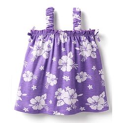 Babyhug Cotton Knit Sleeveless Top With Floral Print - Purple