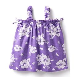 Babyhug Cotton Knit Sleeveless Top With Floral Print - Purple