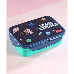 Babyhug Space Stainless Steel Lunch Box|BPA Free|Leak Proof|1 Lunch Box, 1 Container,1 Spoon, 1 Fork|550ML,110ML|Perfect for School Kids & Outdoors|Navy Blue