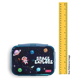 Babyhug Space Stainless Steel Lunch Box|BPA Free|Leak Proof|1 Lunch Box, 1 Container,1 Spoon, 1 Fork|550ML,110ML|Perfect for School Kids & Outdoors|Navy Blue
