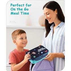Babyhug Space Stainless Steel Lunch Box|BPA Free|Leak Proof|1 Lunch Box, 1 Container,1 Spoon, 1 Fork|550ML,110ML|Perfect for School Kids & Outdoors|(Color May vary)