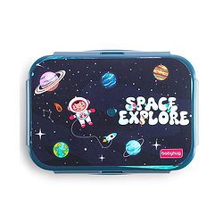 Babyhug Space Stainless Steel Lunch Box|BPA Free|Leak Proof|1 Lunch Box, 1 Container,1 Spoon, 1 Fork|550ML,110ML|Perfect for School Kids & Outdoors|Navy Blue