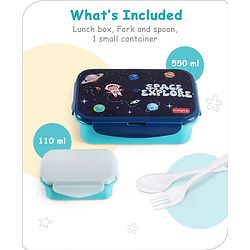 Babyhug Space Stainless Steel Lunch Box|BPA Free|Leak Proof|1 Lunch Box, 1 Container,1 Spoon, 1 Fork|550ML,110ML|Perfect for School Kids & Outdoors|(Color May vary)