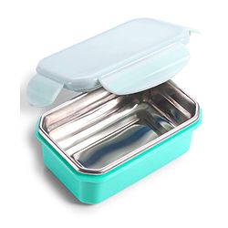 Babyhug Space Stainless Steel Lunch Box|BPA Free|Leak Proof|1 Lunch Box, 1 Container,1 Spoon, 1 Fork|550ML,110ML|Perfect for School Kids & Outdoors|Navy Blue